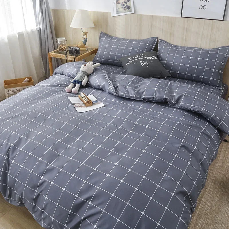 Afralia™ 4-Piece Geometric Floral Quilt Cover Set for 1.5/1.8/2M Beds