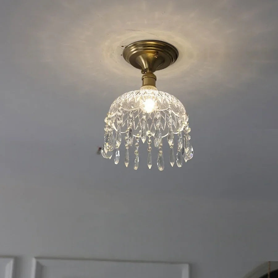 Afralia™ Glass Grid LED Ceiling Lamp: Luxury Crystal Nordic Copper Ceiling Lights