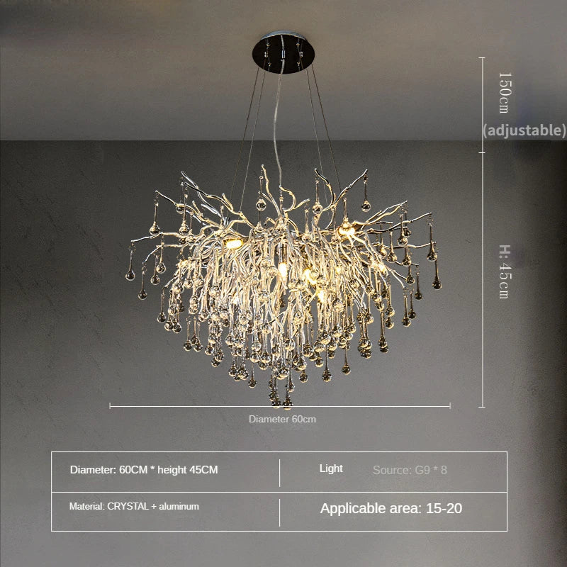 Afralia™ Crystal Water Drop Branch Chandelier LED Lighting Fixture for Hall Living Room