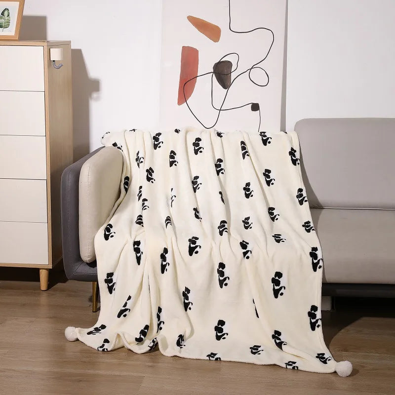 Afralia™ Cartoon Panda Flannel Double Sided Woolen Blanket for Home Office Sofa - Super Soft & Cozy