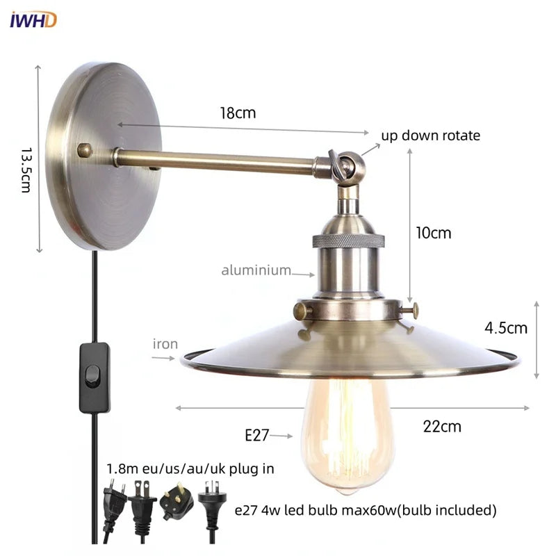 Afralia™ Vintage Plug In LED Wall Light Industrial Lamp Home Hotel Bathroom Mirror