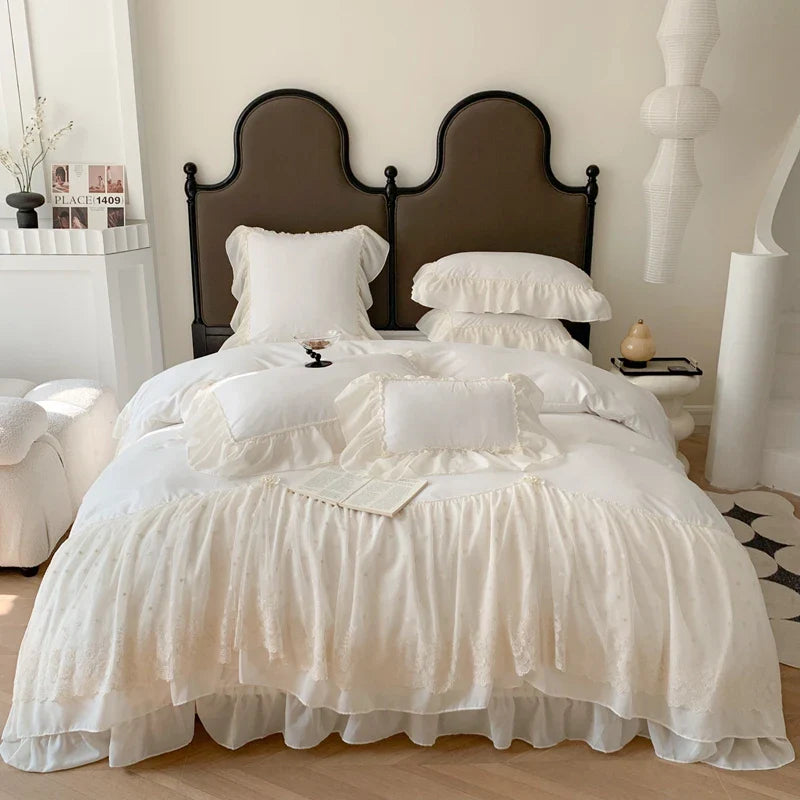 Afralia™ French Princess Wedding Bedding Set, Cozy Queen King Size Duvet Cover, Bed Sheet