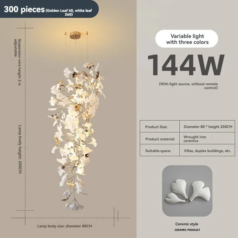 Afralia™ Ginkgo Leaf Chandelier for Luxury Staircase & Lobby, Designer Duplex Lighting
