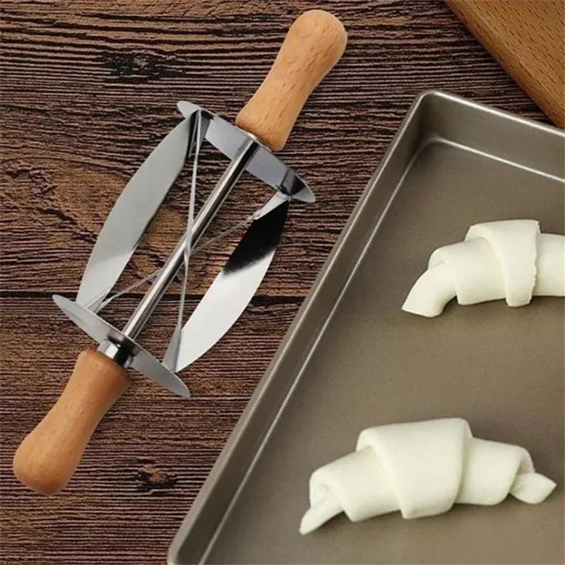 Afralia™ Croissant Dough Cutter: Stainless Steel Handle, Pastry Wheel Knife for Baking