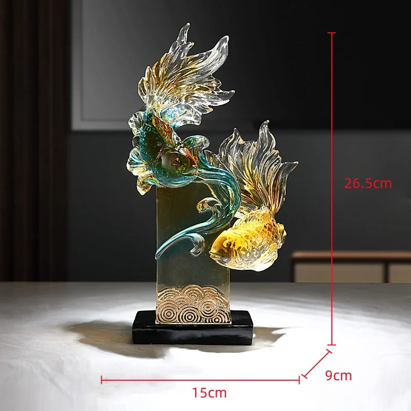 Afralia™ Gradient Goldfish Resin Sculpture - Home Decoration
