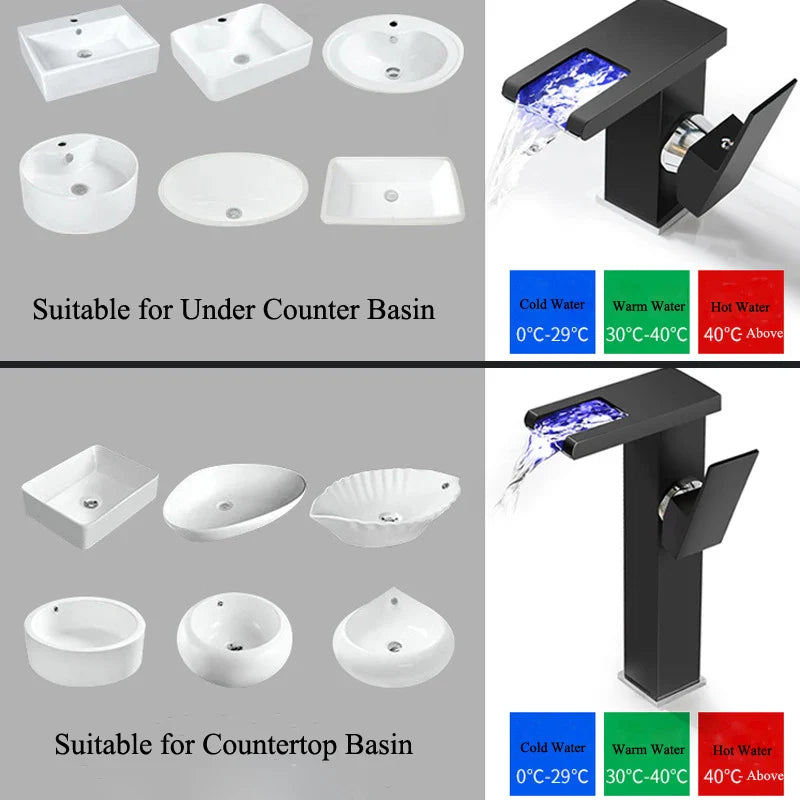 Afralia™ LED Waterfall Basin Faucet Brass Temperature Colors Change Mixer Tap