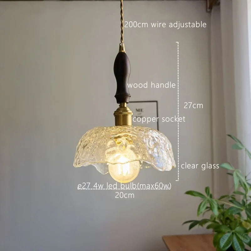 Afralia™ Japanese Style Green Glass LED Pendant Chandelier for Home Decor