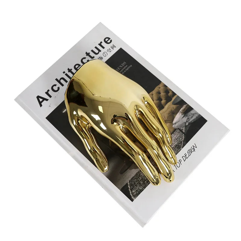 Afralia™ Abstract Golden Hands Resin Sculpture Figurine Home Decor Craft