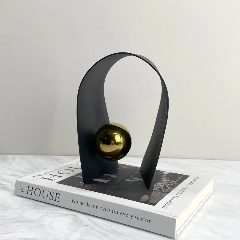 Afralia™ Golden Sphere Metal Arches Geometric Art Ornaments for Home Decor