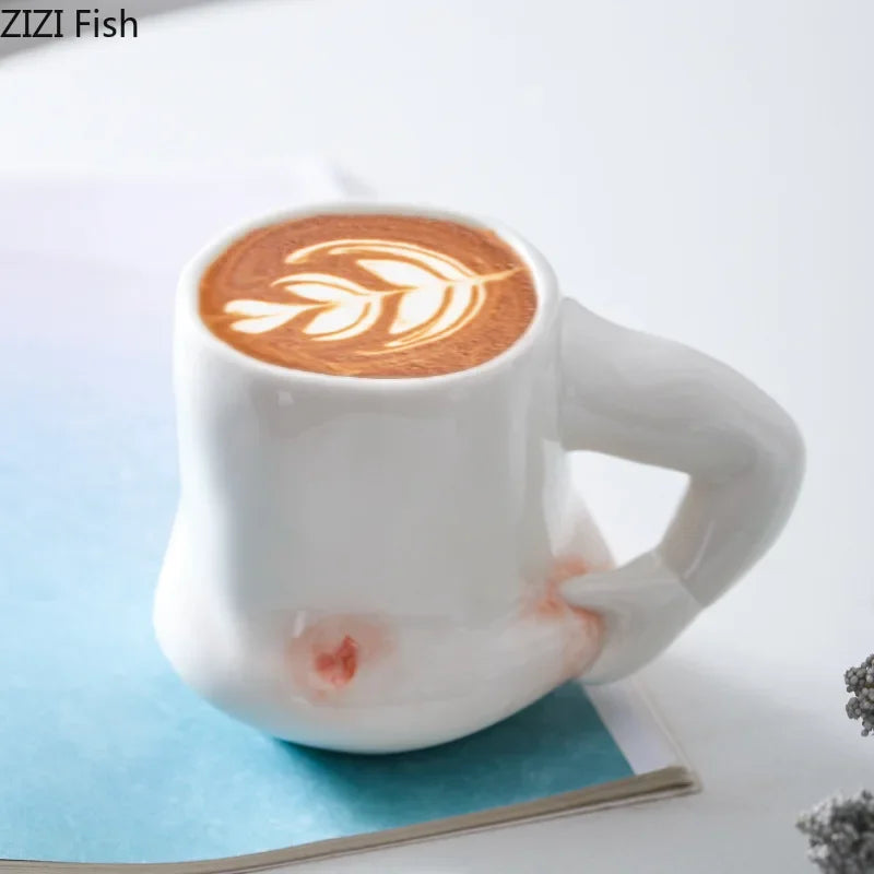 Afralia™ Creative Pinch Belly Ceramic Cup Set for Dining Table Coffee Milk Tea Juice
