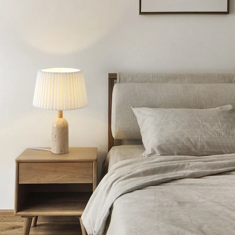 Afralia™ Retro Vintage Natural Stone Table Lamp with Fabric Lampshade for Home and Hotel