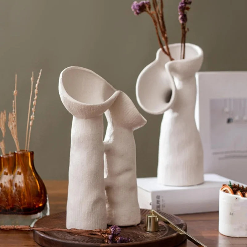 Afralia™ Ceramic Geometric Vase - Modern Stoneware Abstract Flower Arrangement Home Decor