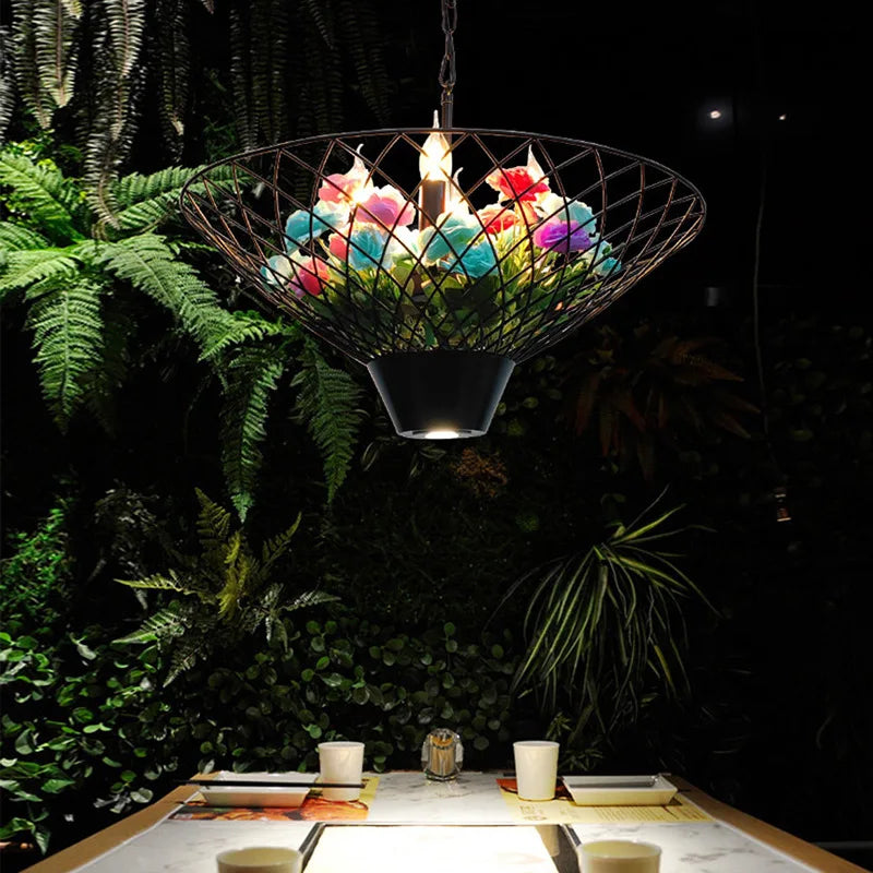 Afralia™ Industrial Barbecue Restaurant Plant Light - Round Table Decorative Pendant