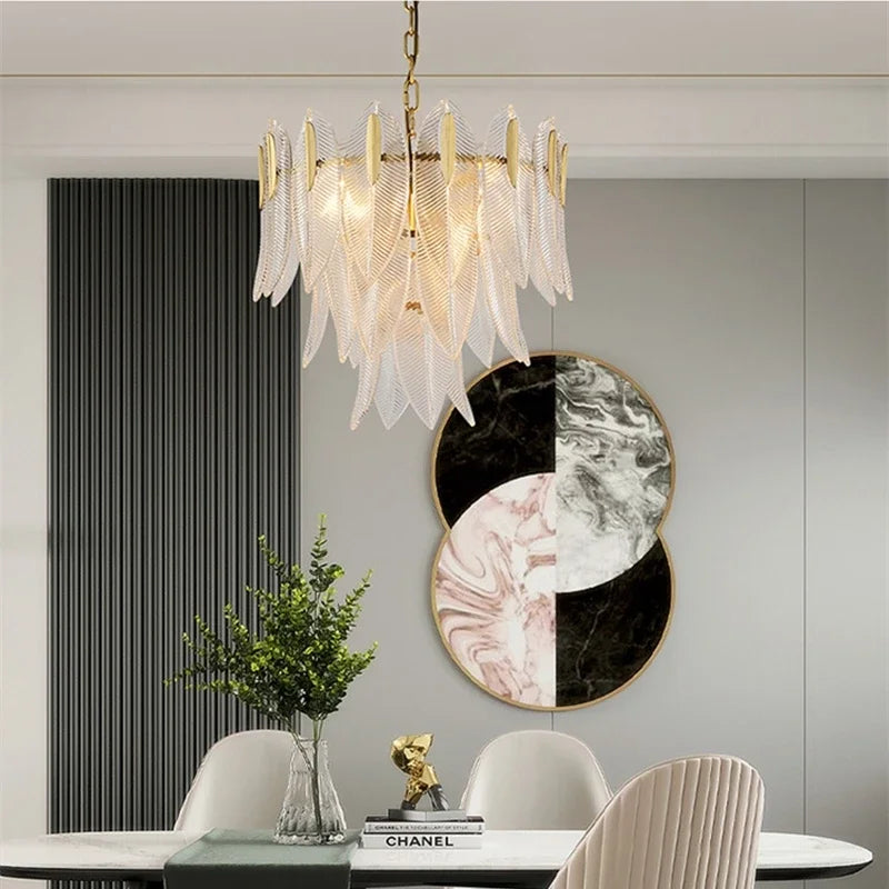 Afralia™ Leaf Glass Chandelier - Nordic Style Light Luxury Pendant Lamp