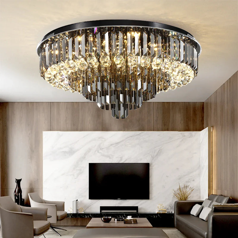 Afralia™ Crystal LED Chandelier: Modern Smoky Gray Clear Cristal Lighting for Big Living Room