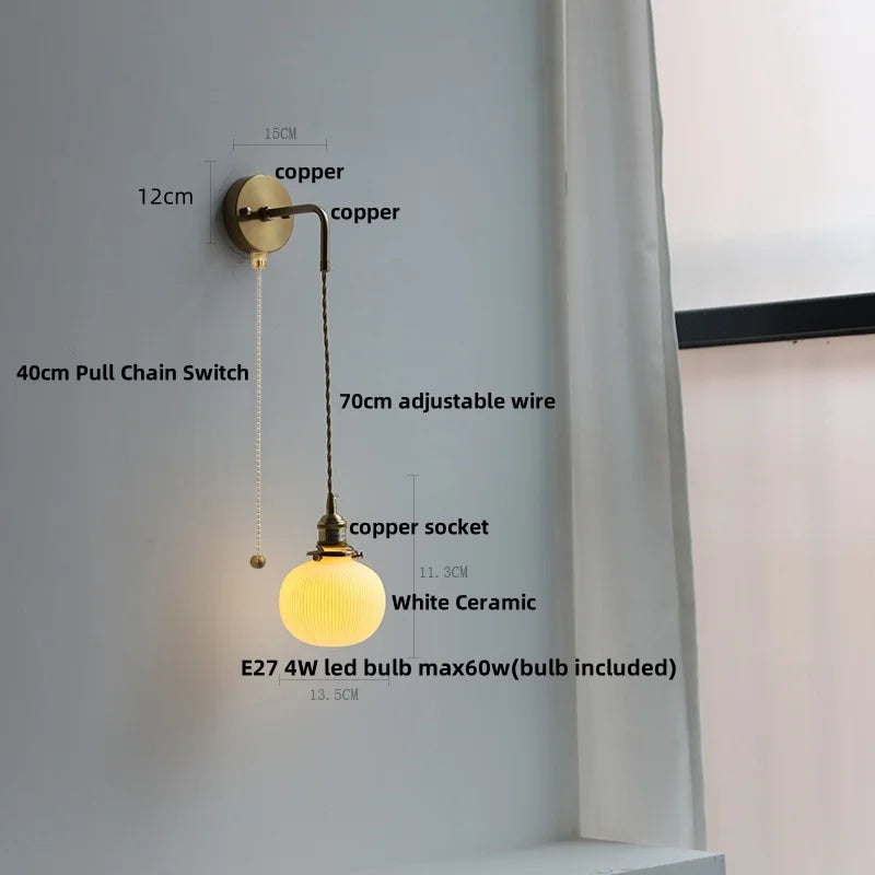 Afralia™ Pink Flower Glass LED Wall Light: Copper Nordic Modern Bedroom Lamp