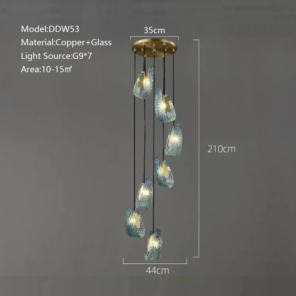 Afralia™ Peacock Leaf Glass LED Pendant Chandelier