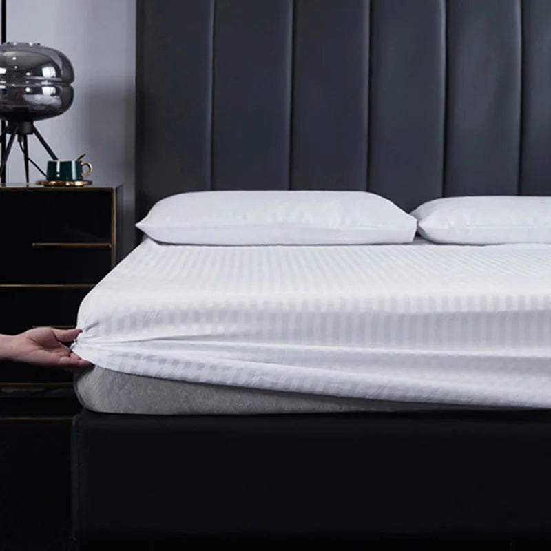 Afralia™ Satin Strip Fitted Sheet: Breathable & Stylish Bedsheet for Single Double Beds