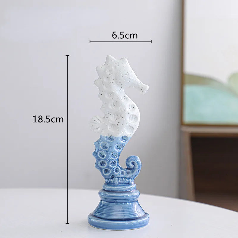 Afralia™ Cartoon Seahorse Ceramic Statue for Home Decoration
