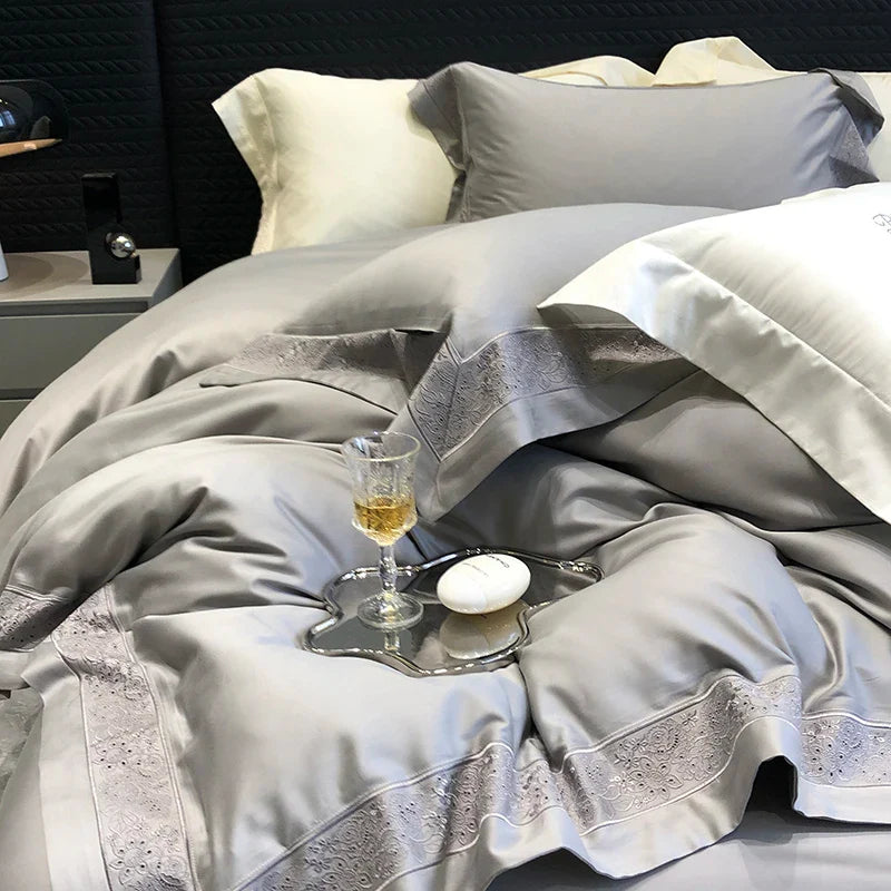 Afralia™ 1200TC Luxury Embroidery Bedding Set with Wide Edge & Lyocell Cotton Brushed Fabric