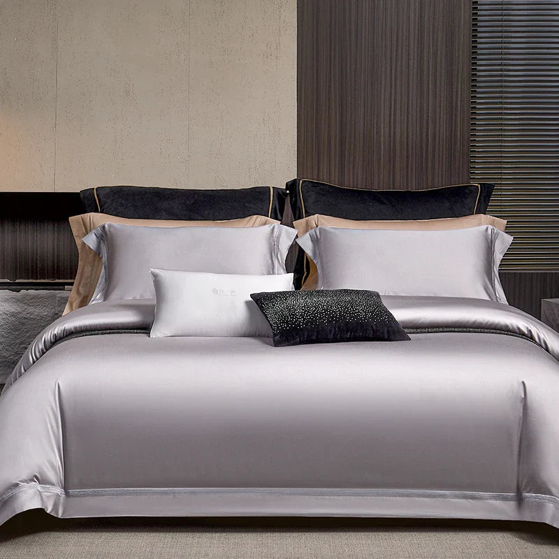 Afralia™ Silky Lyocell Cotton Bedding Set: Olive Green, Pink, Champagne Luxury Solid Color