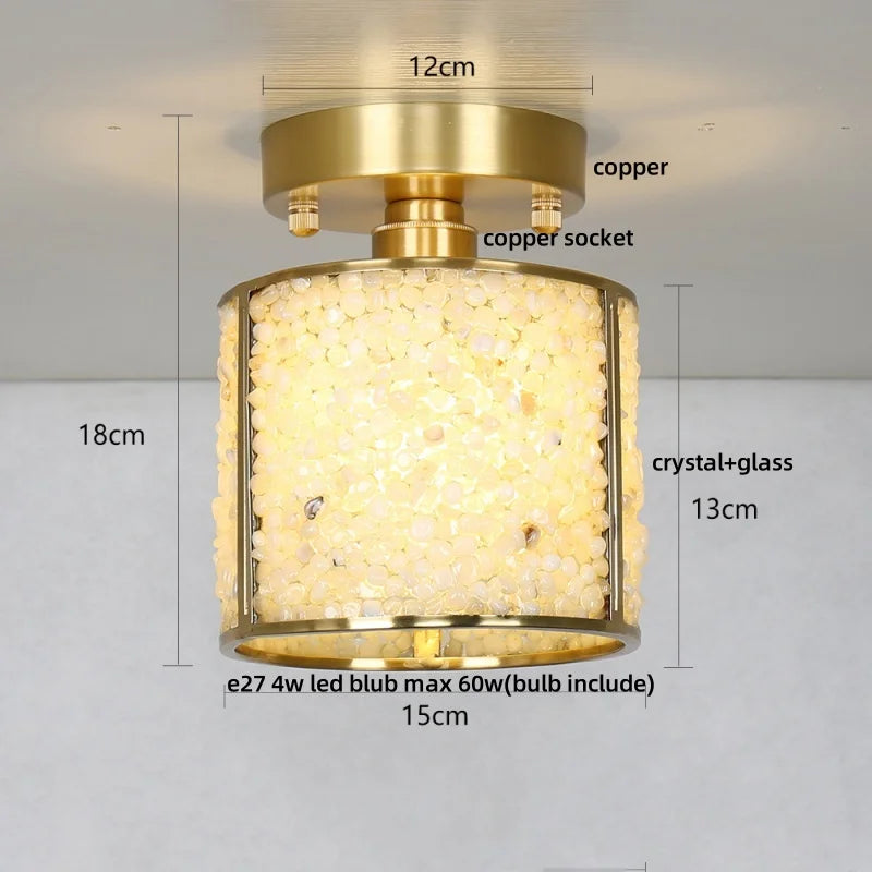 Afralia™ Handcrafted Glass Crystal Copper Ceiling Light Fixture for Dining Bedroom Kitchen