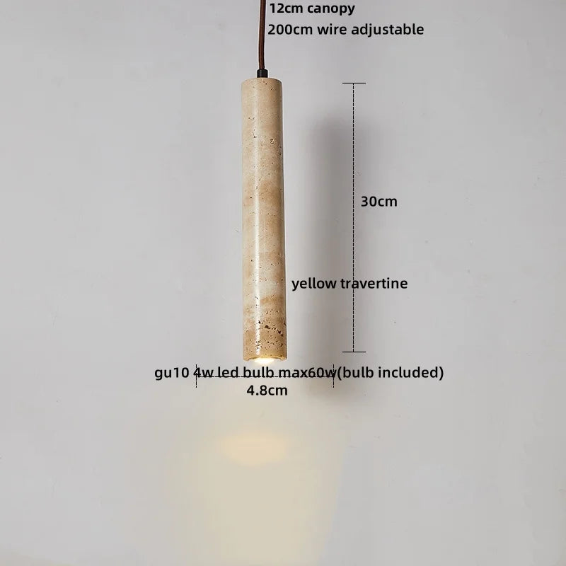 Afralia™ Nordic LED Pendant Light Yellow Travertine Adjustable Wood Hang Lamp