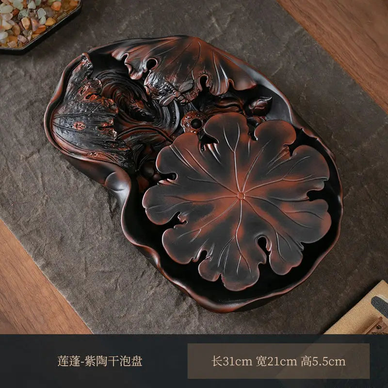 Afralia™ Purple Pottery Kung Fu Tea Tray - Chinese Retro Style Tea Brewing Table