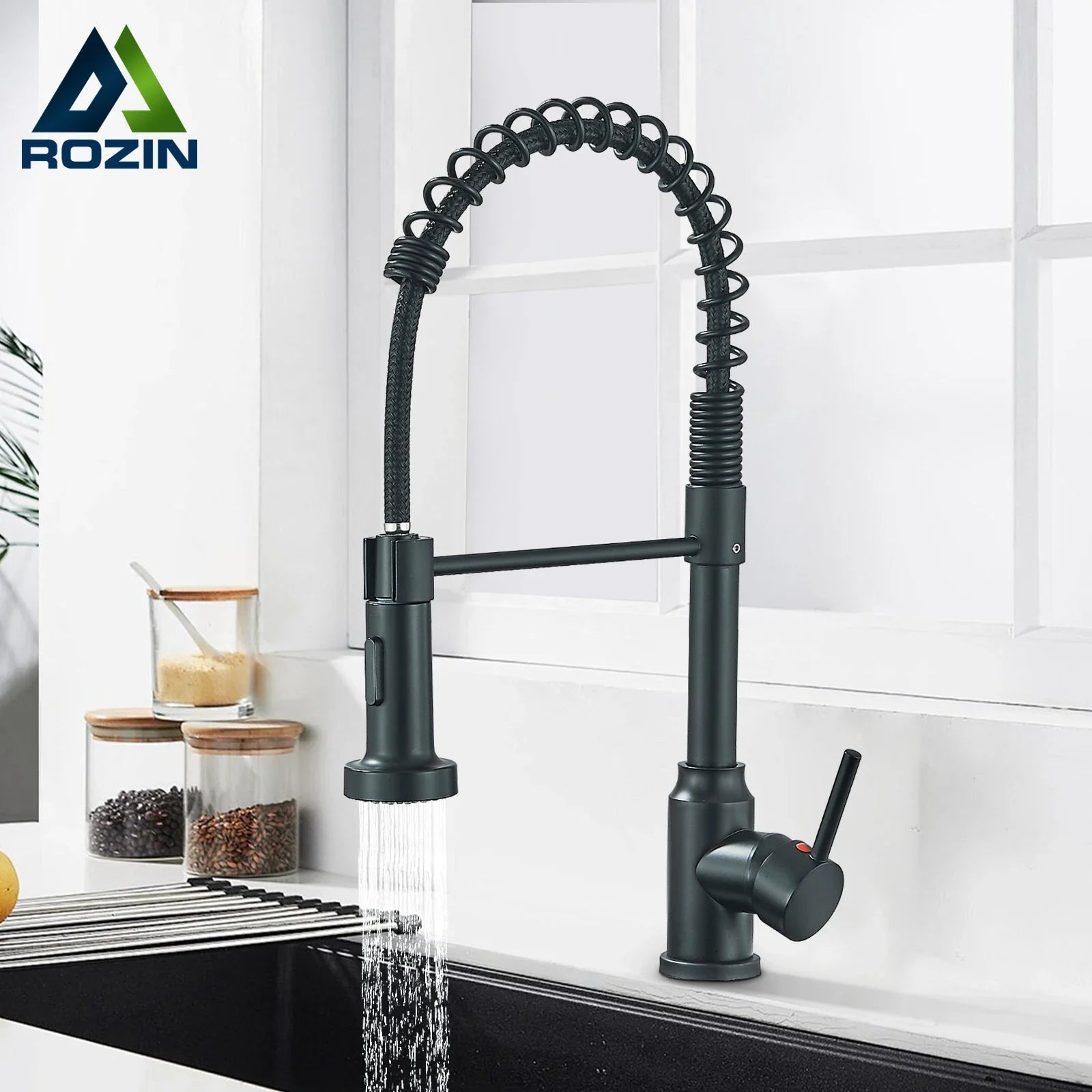 Afralia™ Black Flexible Kitchen Faucet Pull Down Mixer Tap Swivel Stream Sprayer Nozzle