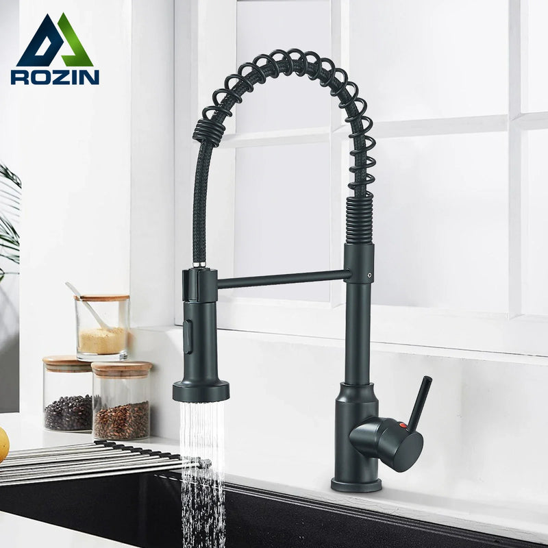 Afralia™ Black Flexible Kitchen Faucet Pull Down Mixer Tap Swivel Stream Sprayer Nozzle