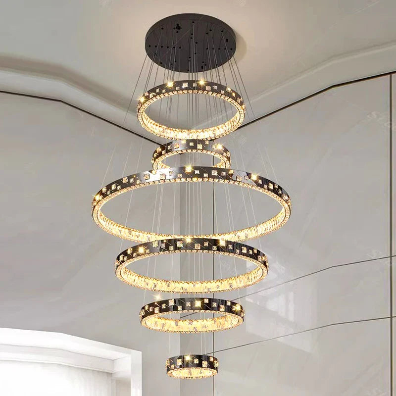 Afralia™ Crystal Chandelier Stair Pendant Lamp Living Room Pendant Lights Interior Lighting