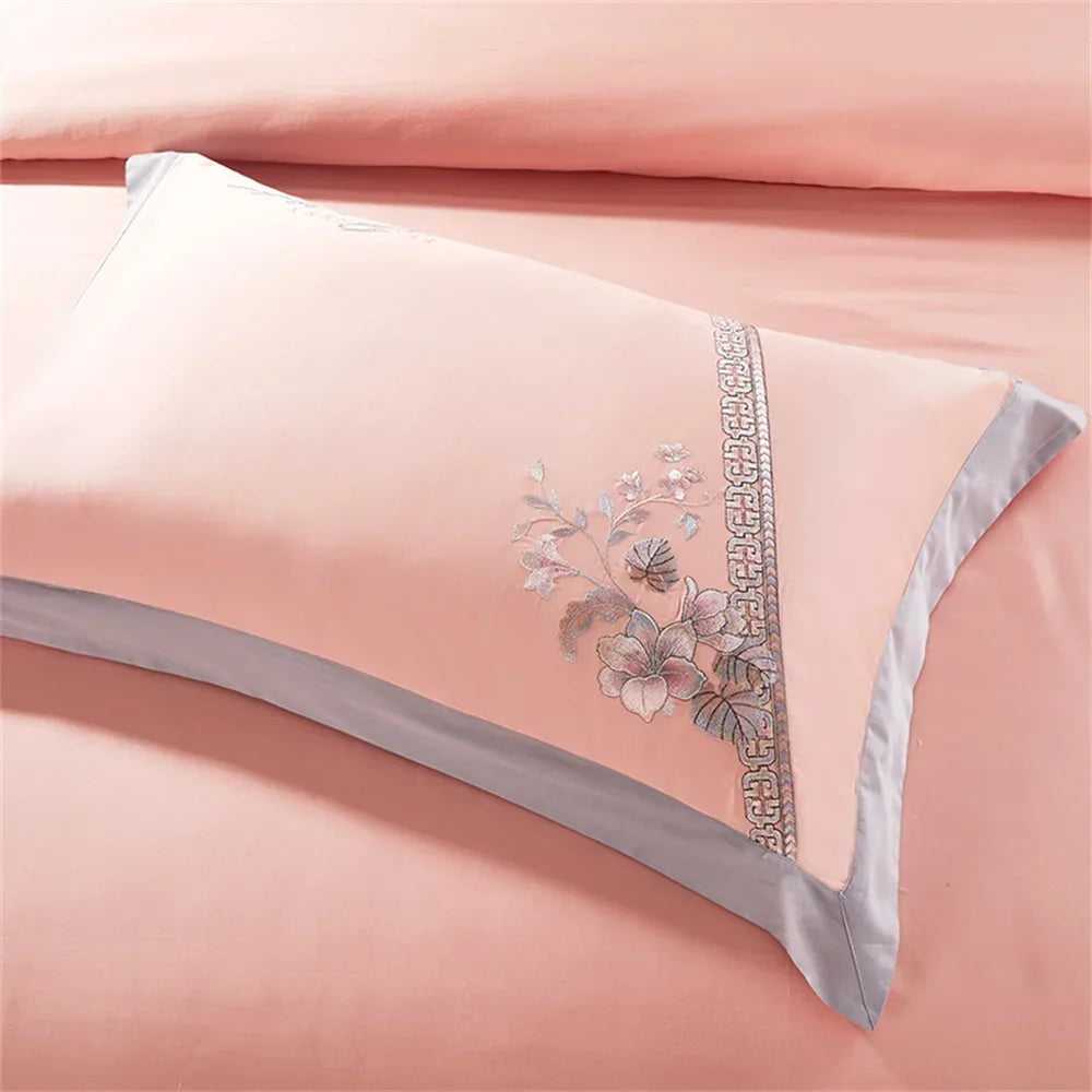 Afralia™ Pink Egyptian Cotton Jacquard Bedding Set with Satin Finish