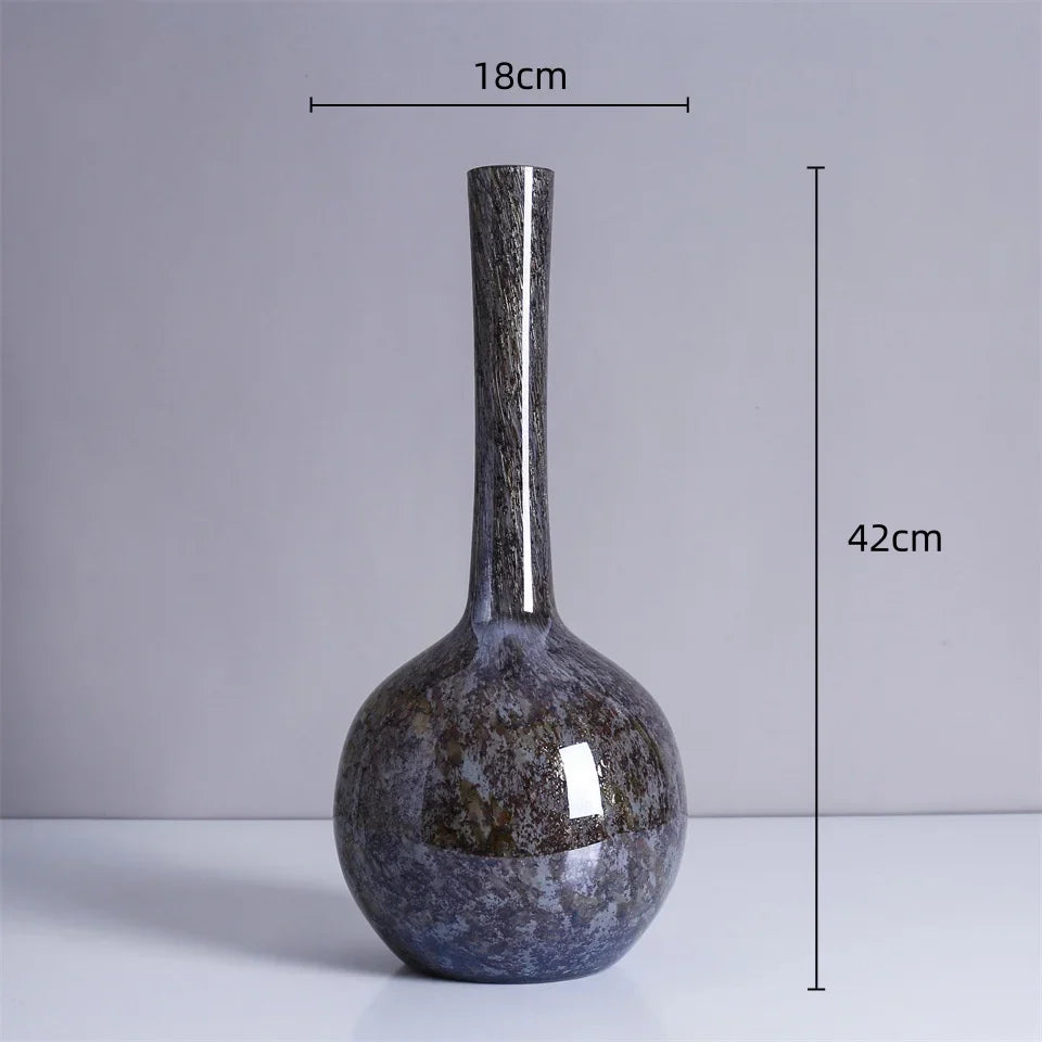 Afralia™ Hand-made Glass Vase Fine Mouth Floral Arrangement Home Decor