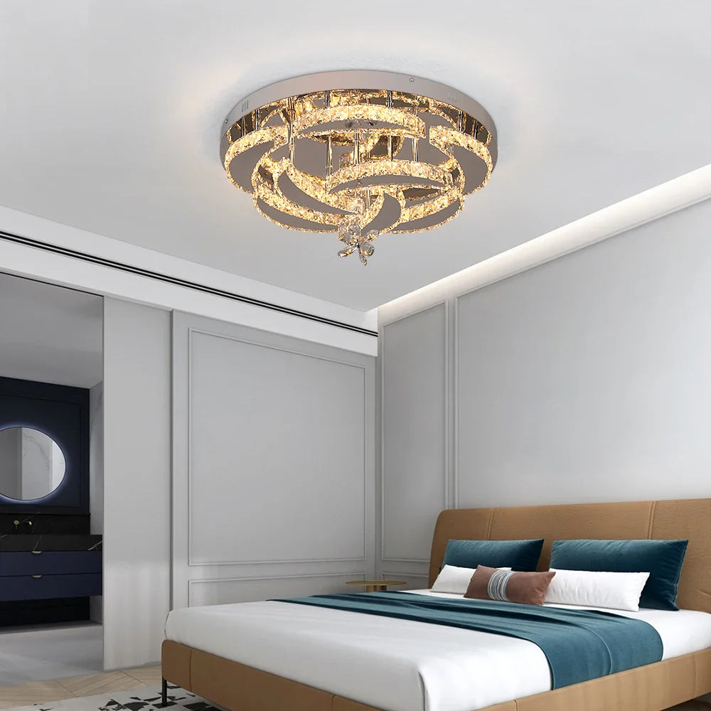 Afralia™ Luxury Crystal LED Chandelier Ceiling Lamp for Living Dining Room