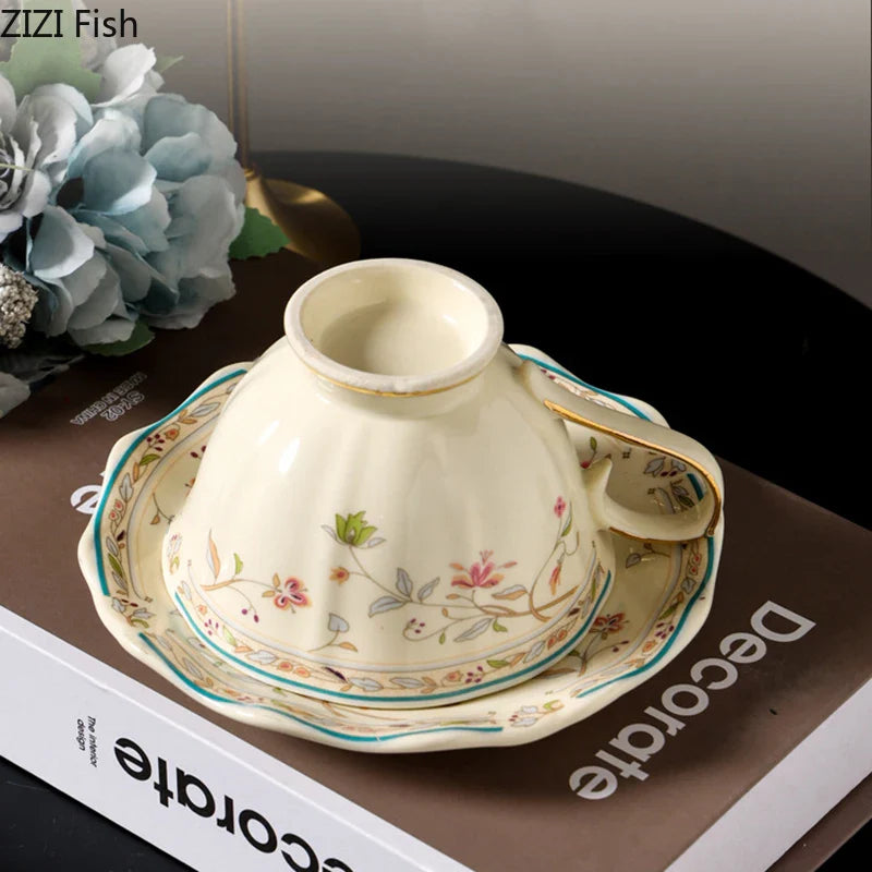 Afralia™ Elegant Floral Ceramic Cup & Saucer Set for Dining Table and Coffee Mug