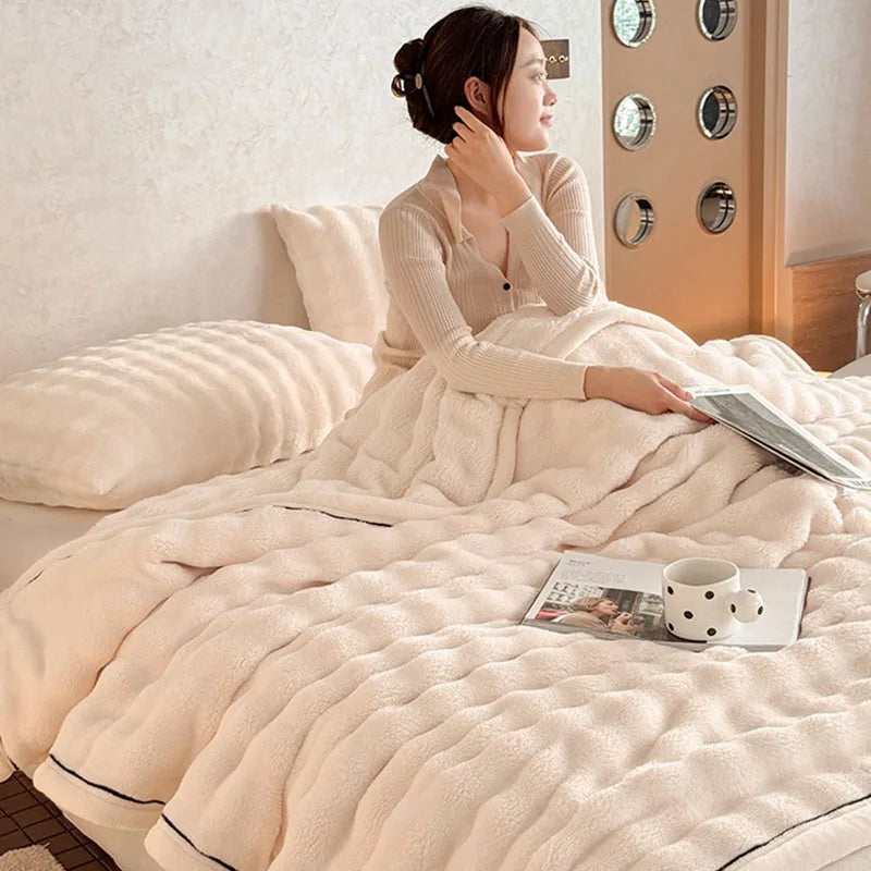 Afralia™ Cozy Bubble Faux Rabbit Fur Blanket: Warm Sofa & Bed Cover for All Seasons