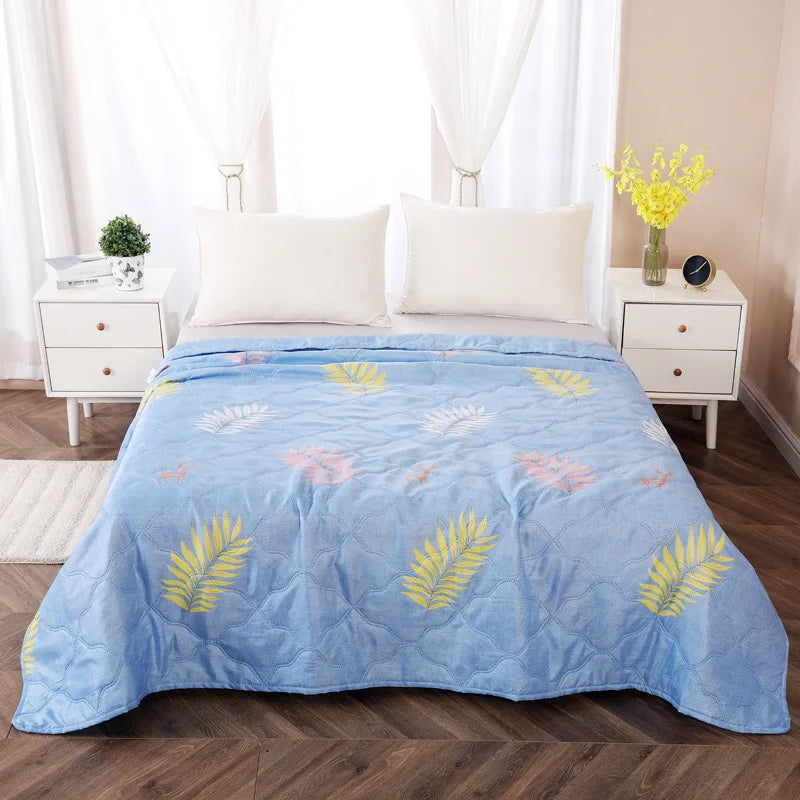 Afralia™ Fashion Flower Printed Cotton Jacquard Quilted Comforter - Lightweight & Breathable Summer Blanket