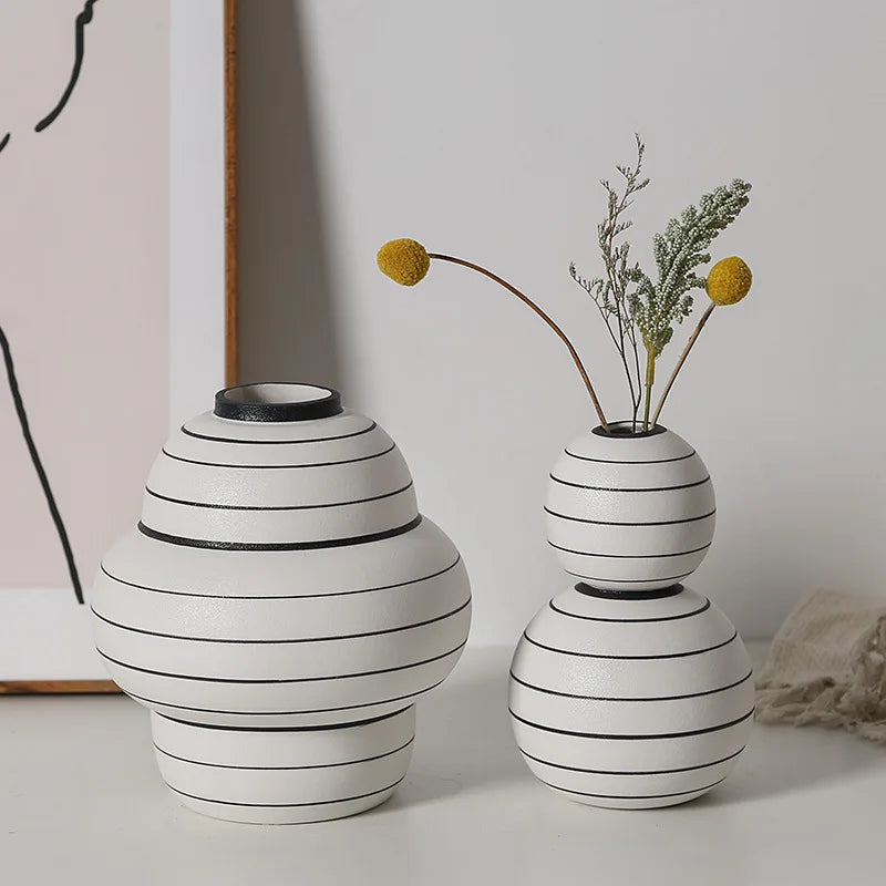 Afralia™ Striped Geometric Ceramic Vase with Spheres for Home Decoration