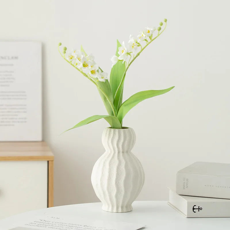 Afralia™ White Ceramic Irregular Fold Calabash Vase - Room Decoration Floral Arrangement Pot