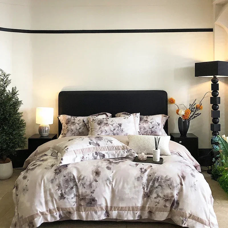 Afralia™ Egyptian Cotton Bedding Set: King Queen Europe Sheet Duvet Cover Pillowcase