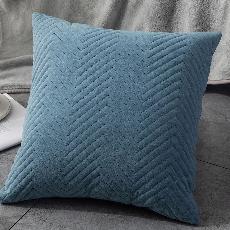 Afralia™ Blue Wave Crimping Quilted Cushion Cover for Home Sofa Bed Decor