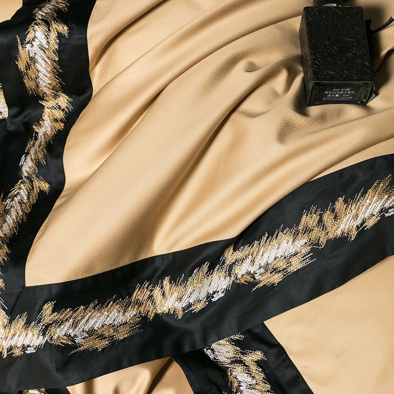 Afralia™ Luxury Jacquard Embroidery Bedding Set in Champagne Gold and Black