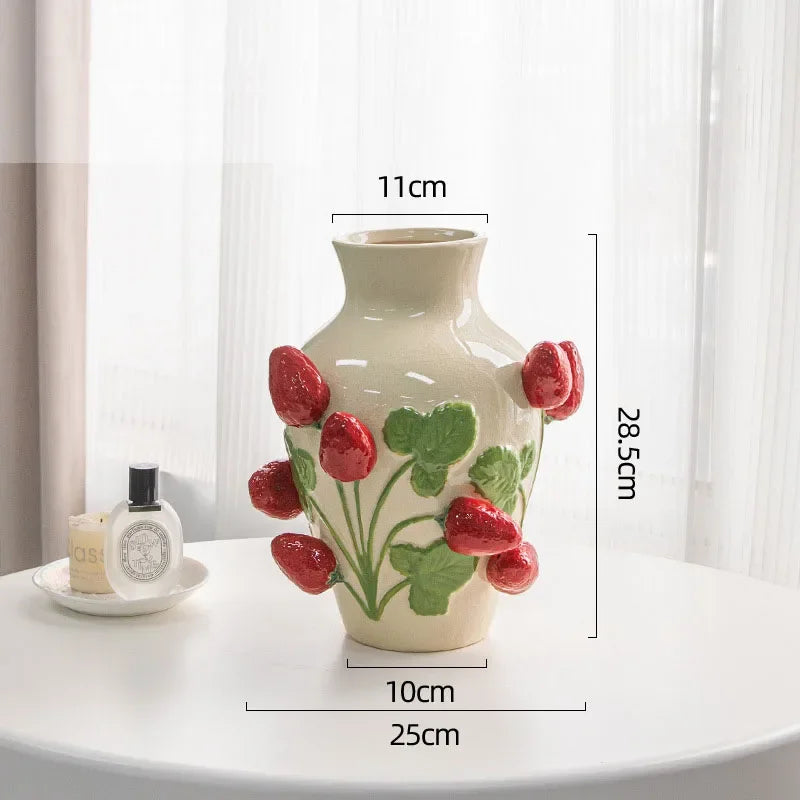 Afralia™ Strawberry Relief Ceramic Vase for Chic Room Aesthetic Flower Arrangement