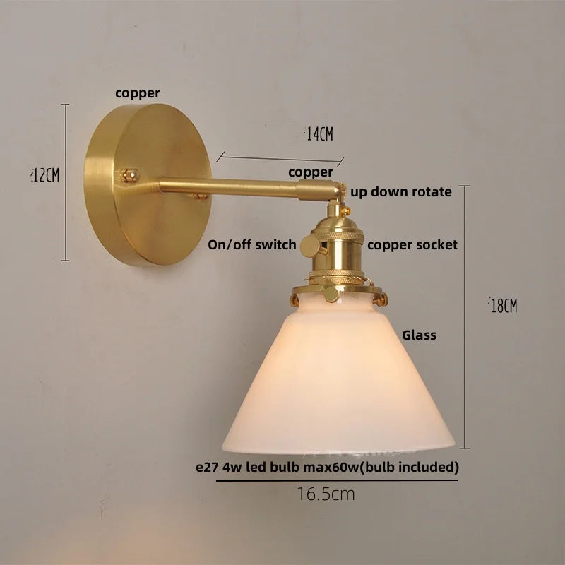 Afralia™ Nordic LED Wall Light Fixture Glass Up Down Rotate Copper Bedside Lamp