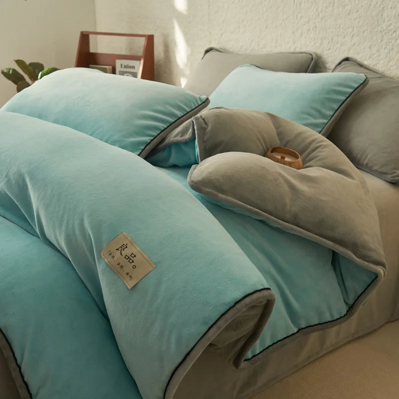 Afralia™ Color Block Milk Velvet Duvet Cover - Warm Single Bedclothes for Autumn/Winter