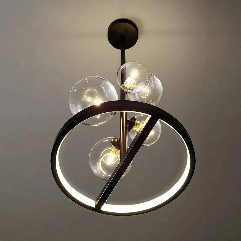 Afralia™ Black Glass Ball LED Pendant Chandelier for Dining Room, Kitchen, and Restaurant