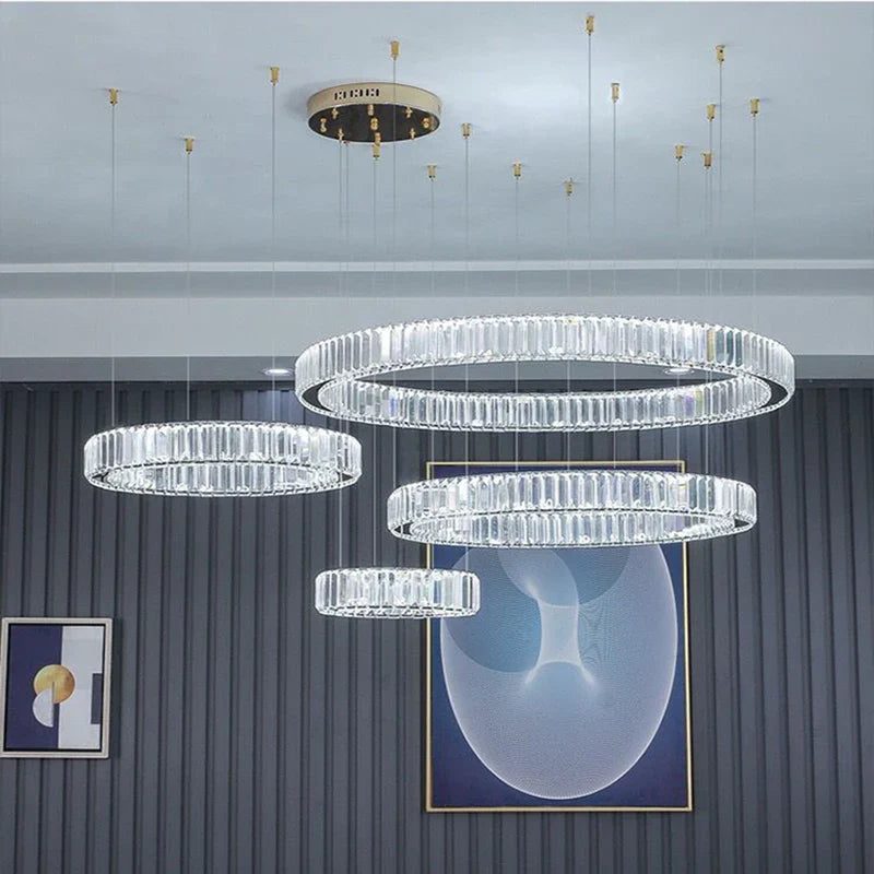 Afralia™ Luxury Steel Crystal Chandelier Dimmable LED Pendant Lights with Remote Control