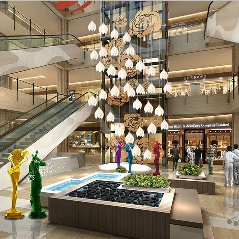 Afralia™ Magnolia Ceramic Chandelier: Luxury LED Duplex Staircase Lighting for Elegant Living and Dining