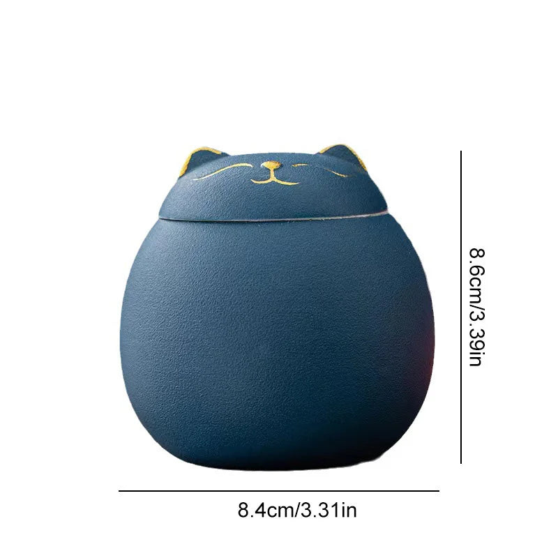 Afralia™ Lucky Cat Tea Storage Jar: Cute Ceramic Can for Household Tea and Candy Storage