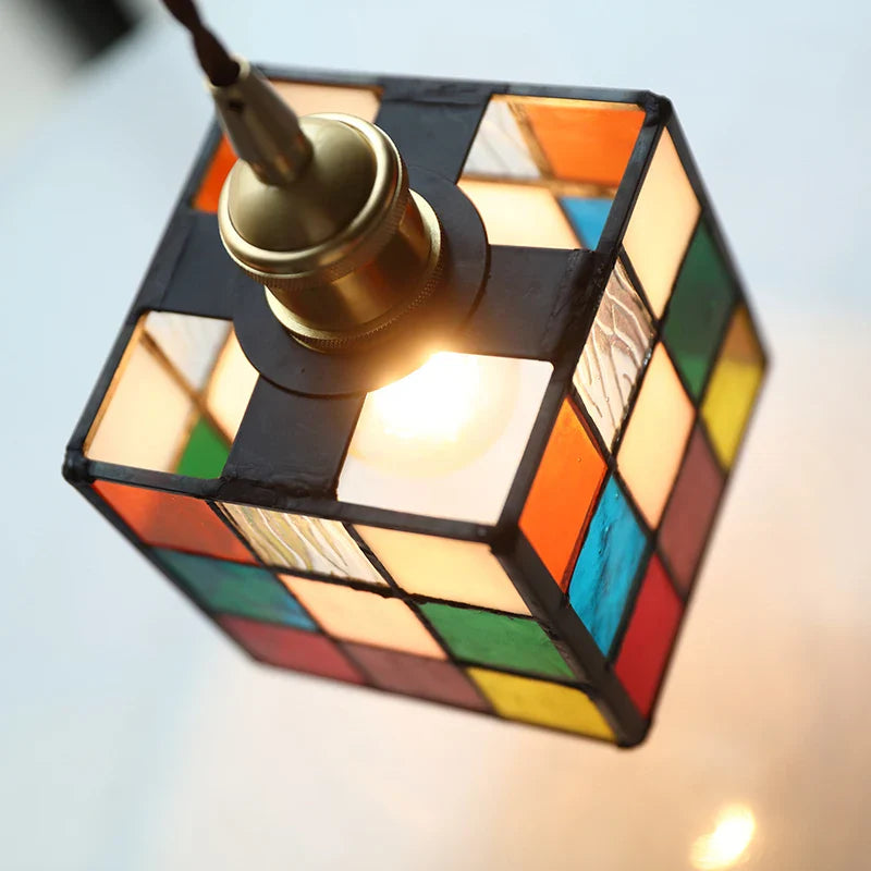 Afralia™ Colorful LED Glass Pendant Light Fixture, Modern Nordic Cube Hang Lamp